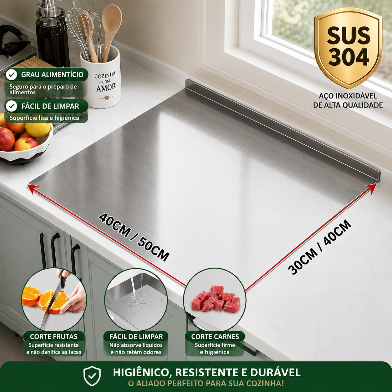 Tábua de Corte Premium em Aço Inoxidável