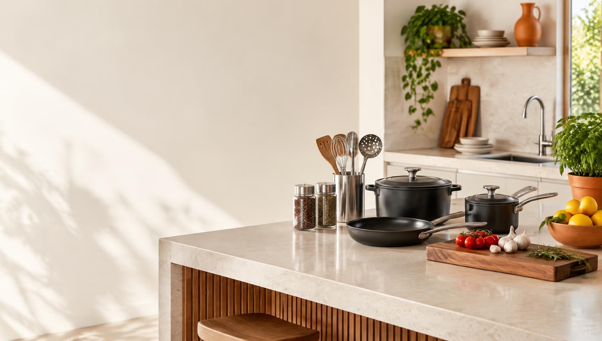 Cozinha moderna equipada com panelas e utensílios CasaPrática