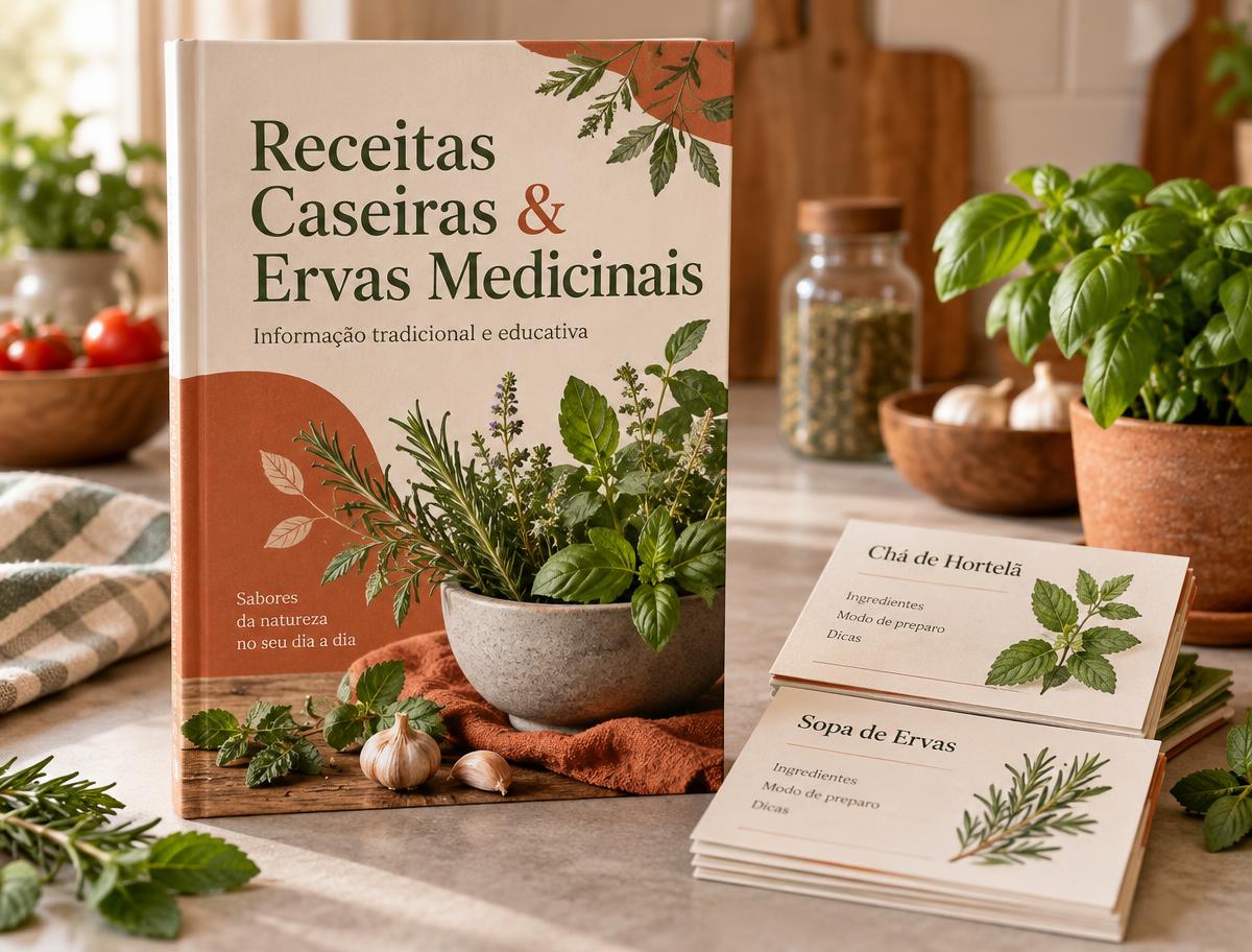 Mockup do eBook Receitas Caseiras e Ervas Medicinais